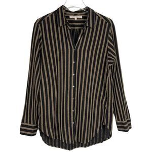 Xirena Striped Button Front Top Blouse Tank Black Size Medium
